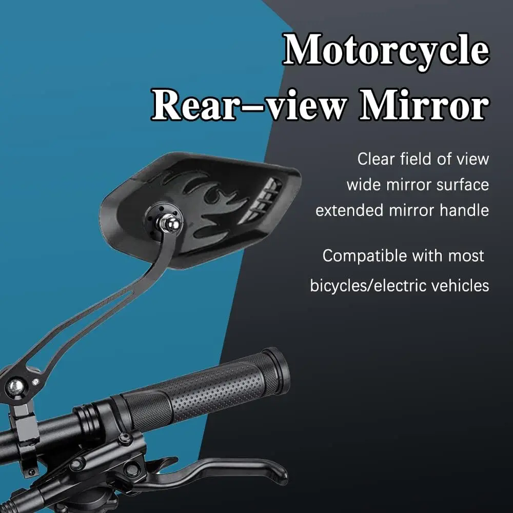 1Pair Universal Motocycle Rear View Adjustable Side Mirrors for Handlebars Aluminum Flame Pattern with 8mm/10mm Screws