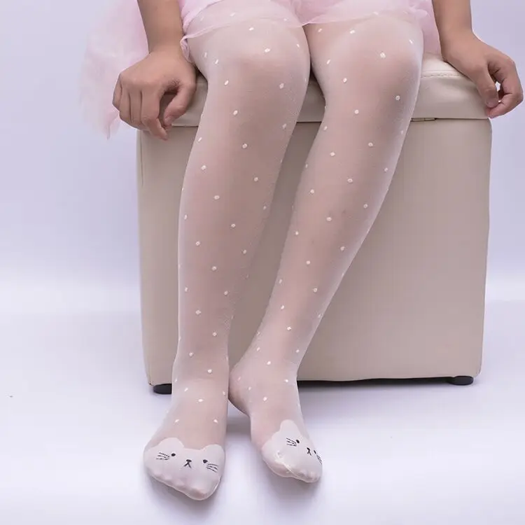 Cat Kitten Thin Embroidery Dots Summer Kawaii Tights for Child Baby Girls Kids Sheer Pantyhose Cute Kitty Ballet Dance Stockings