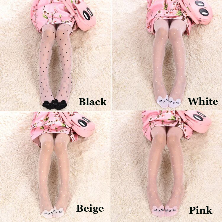 Cat Kitten Thin Embroidery Dots Summer Kawaii Tights for Child Baby Girls Kids Sheer Pantyhose Cute Kitty Ballet Dance Stockings