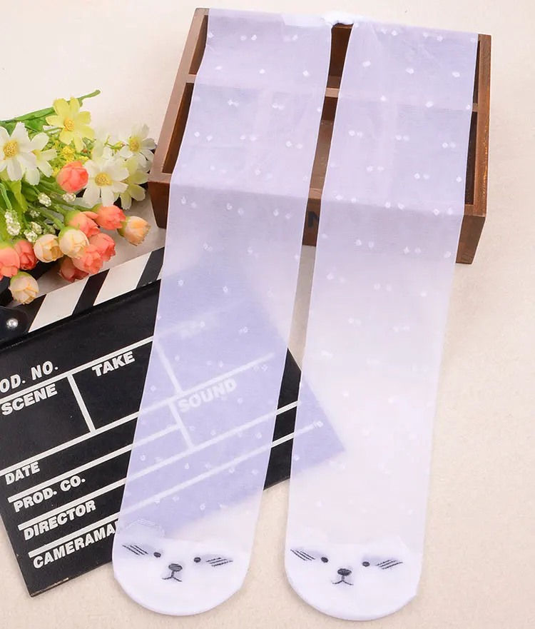Cat Kitten Thin Embroidery Dots Summer Kawaii Tights for Child Baby Girls Kids Sheer Pantyhose Cute Kitty Ballet Dance Stockings