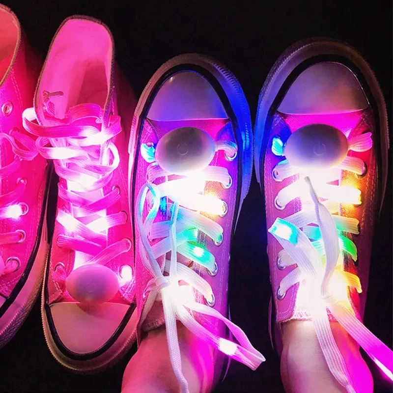 New LED Sport Shoe Laces Luminous Shoelaces Glow Shoe Strings Round Flash Light Shoelaces No Tie Lazy Shoe Laces Party Decor