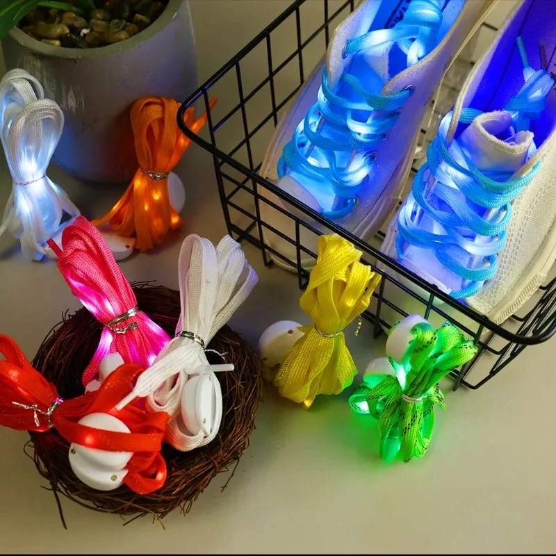 New LED Sport Shoe Laces Luminous Shoelaces Glow Shoe Strings Round Flash Light Shoelaces No Tie Lazy Shoe Laces Party Decor