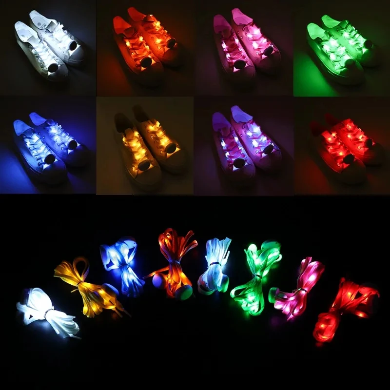 New LED Sport Shoe Laces Luminous Shoelaces Glow Shoe Strings Round Flash Light Shoelaces No Tie Lazy Shoe Laces Party Decor