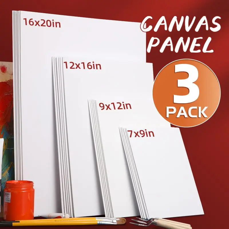 3 Pack Canvas Panels, Blank Board Panels for Acrylic, Oil, Watercolor, Tempera Painting,Primed Acid-Free for Students,Adults