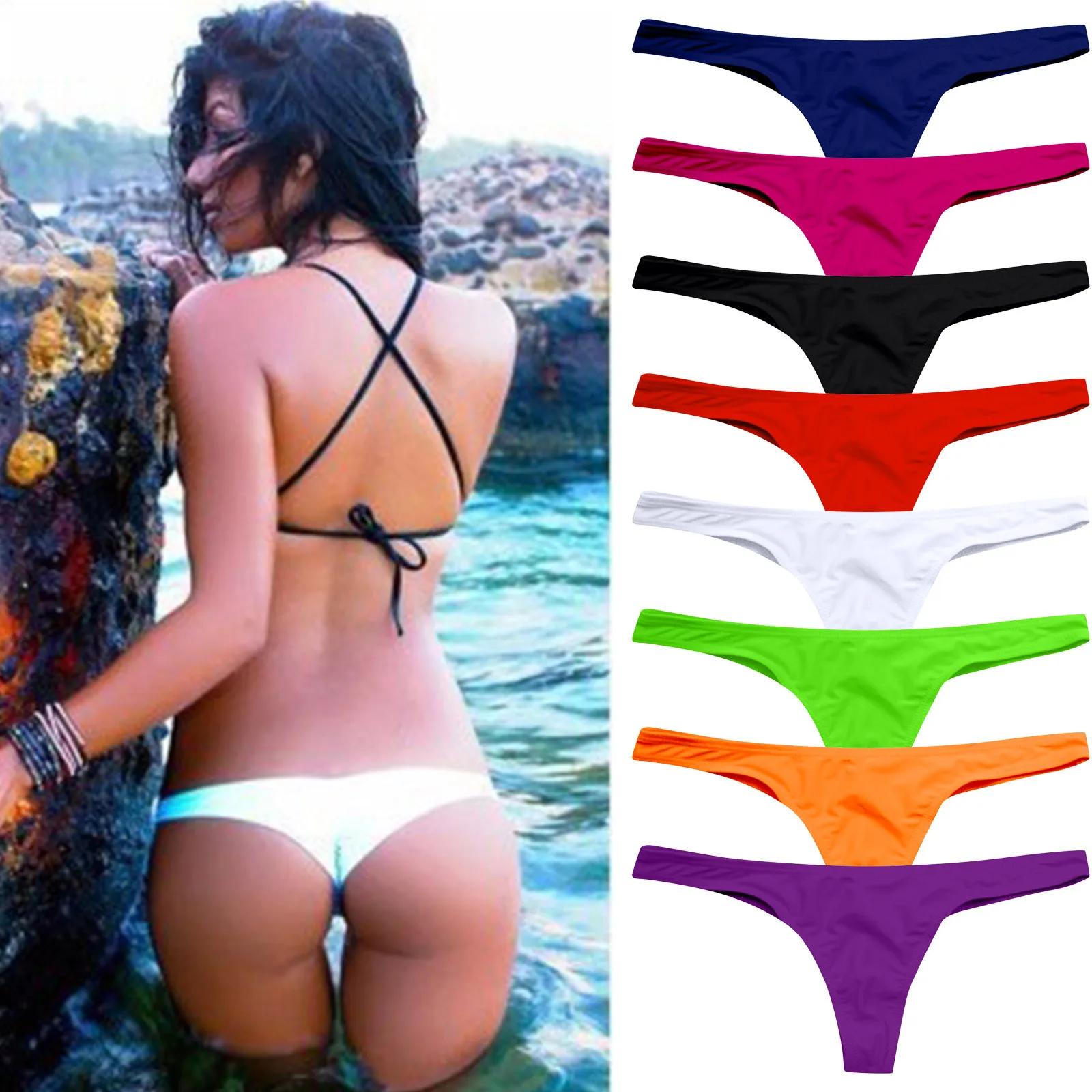 Exy Tiny Brazilian Bikini Bottom Female Swimwear Women G-String Briefs Micro Mini Thong Panties Underwear Plus Size Tanga 