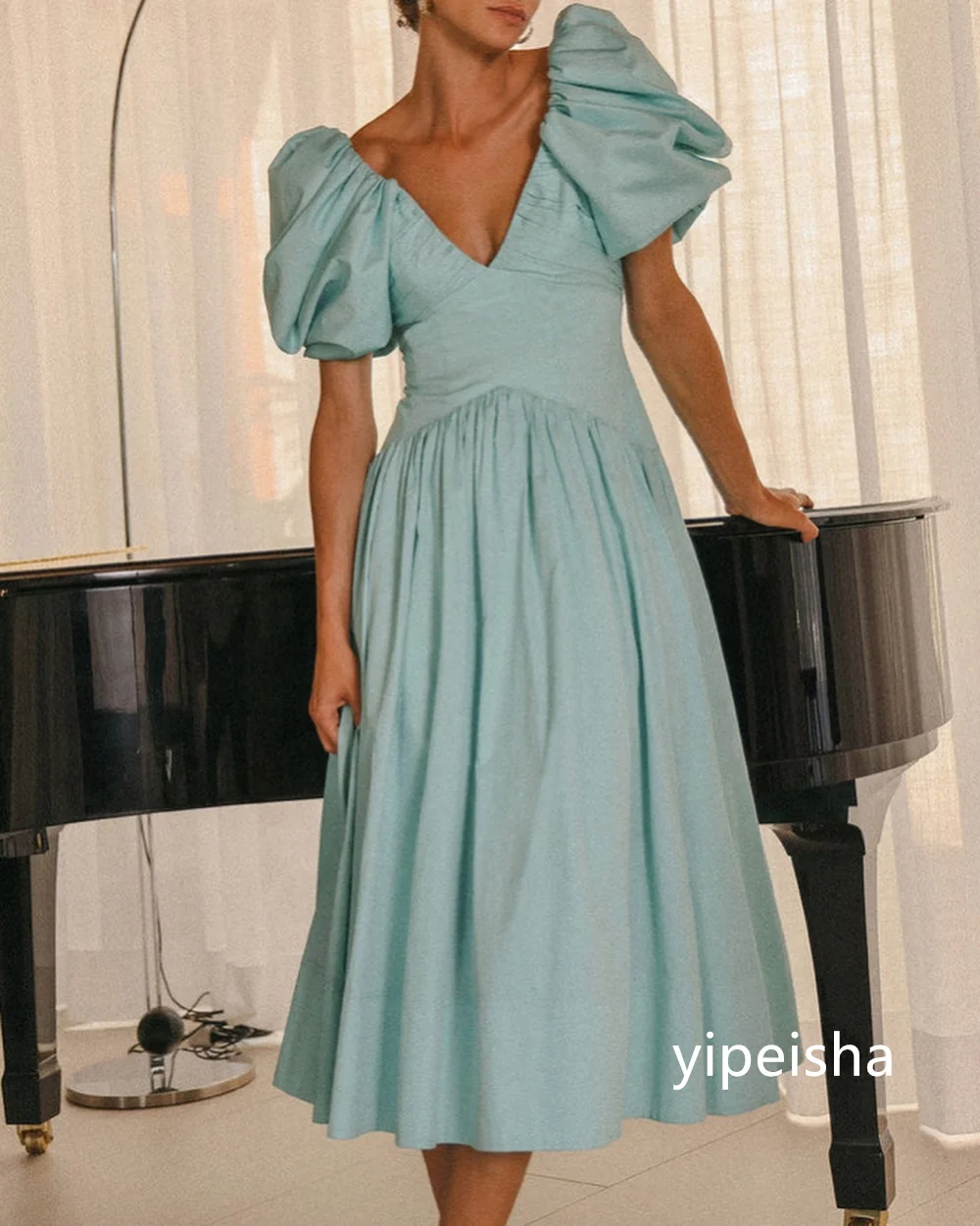 Customized Matching Jersey A-line V-neck Midi Dresses Prom Dresses Classic Exquisite Modern Style Pastrol Unisex Chinese Style