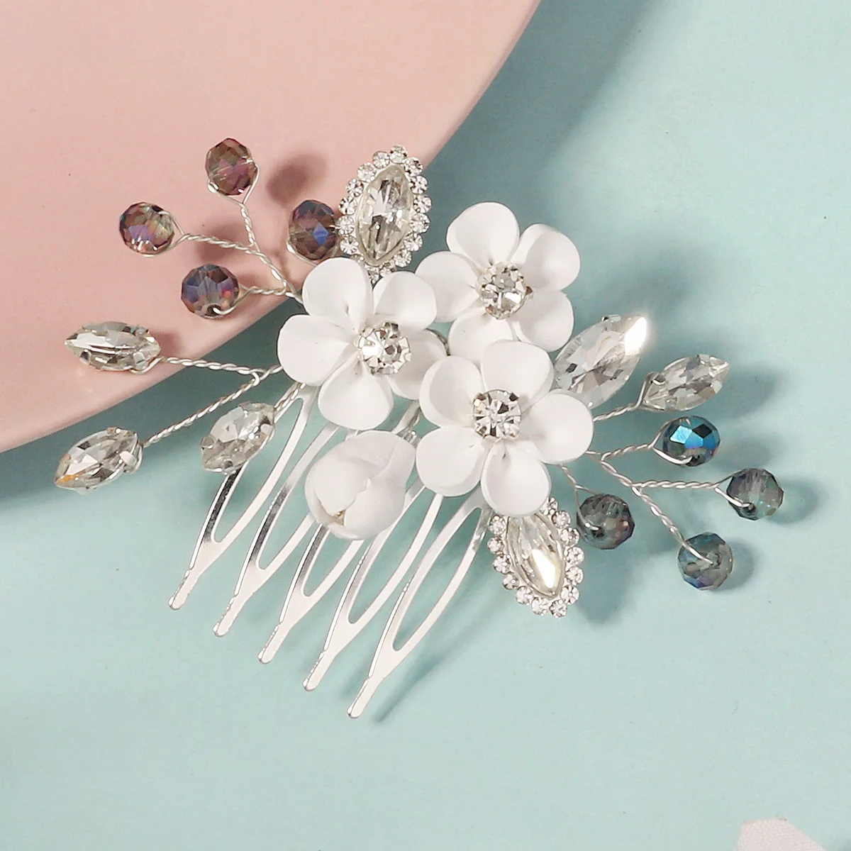 White Soft Ceramic Flower Women's Hair Comb Pearl Rhinestone Daily Hair Clip Wedding Party Bridal Jewelry Headdress