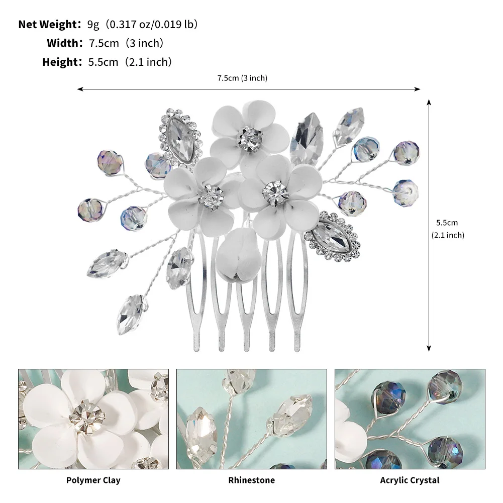 White Soft Ceramic Flower Women's Hair Comb Pearl Rhinestone Daily Hair Clip Wedding Party Bridal Jewelry Headdress