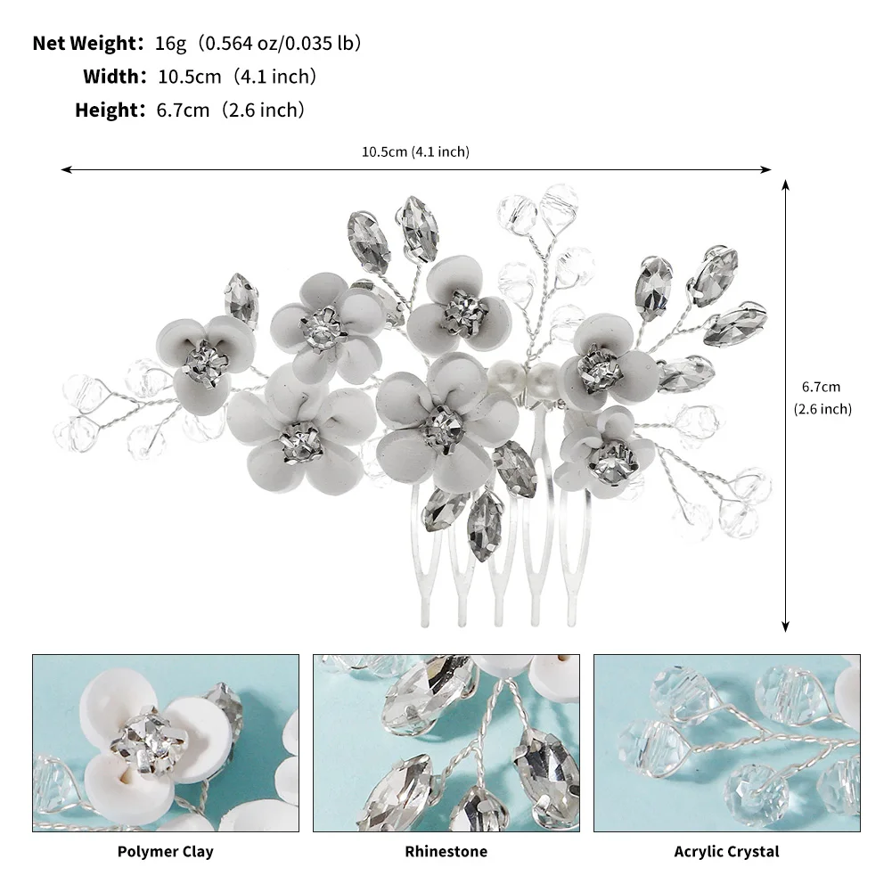 White Soft Ceramic Flower Women's Hair Comb Pearl Rhinestone Daily Hair Clip Wedding Party Bridal Jewelry Headdress