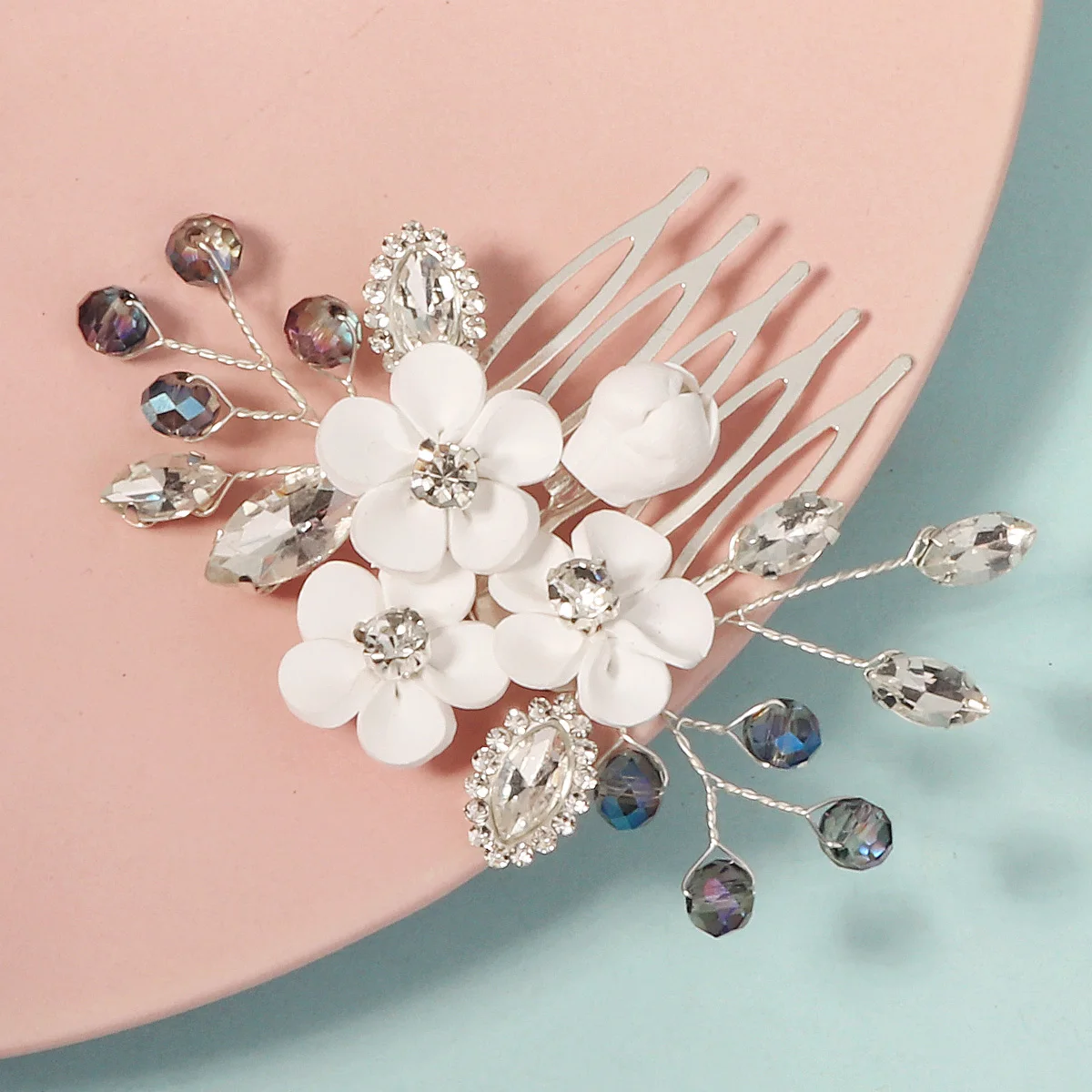 White Soft Ceramic Flower Women's Hair Comb Pearl Rhinestone Daily Hair Clip Wedding Party Bridal Jewelry Headdress