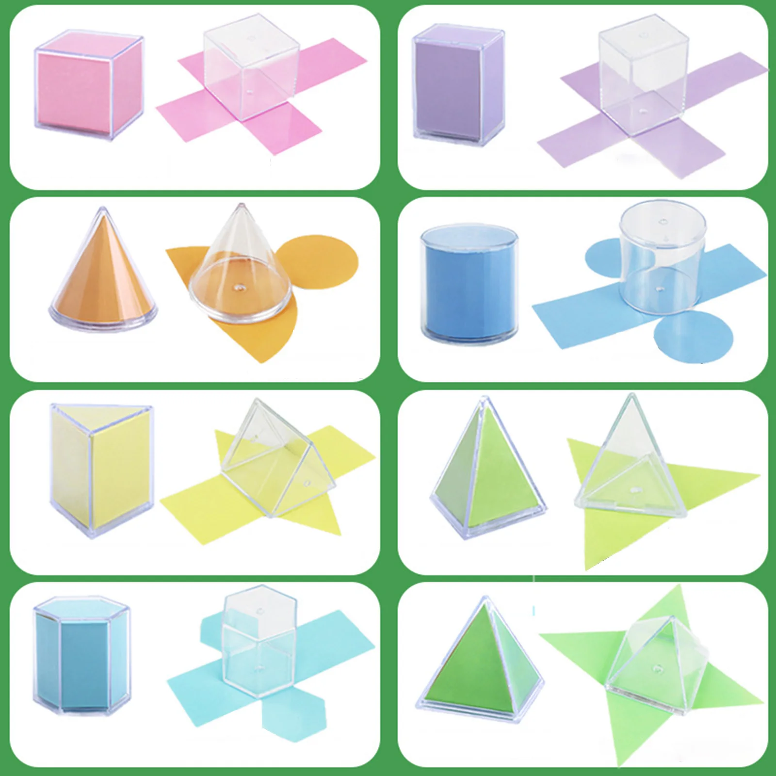 8 Pieces Transparent Geometric Shapes Blocks Montessori Toys Stacking Game Math Toys Educational Toy for Ages 2+ Kids Babies