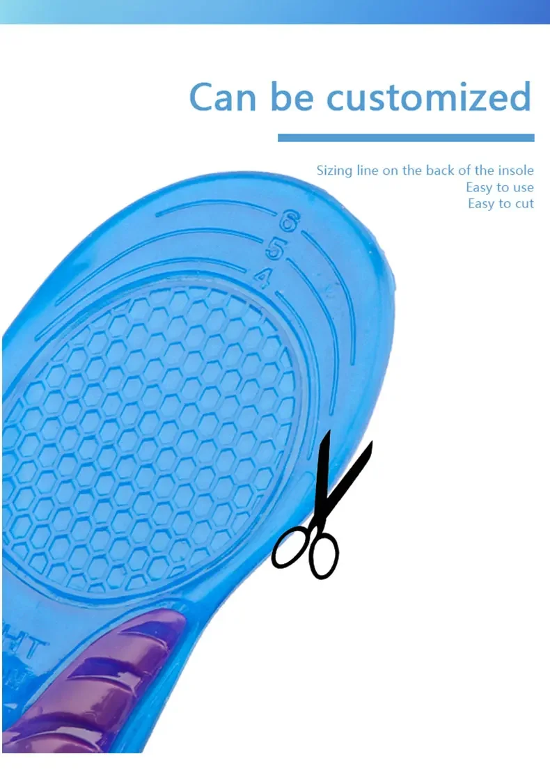 1 Pair Man Women Orthotic Arch Support Massage Insole Unisex Silicone Anti Slip Gel Soft Sport Shoe Pad Shock Absorption