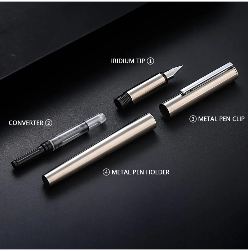 High Quality 0.38mm Extra Fine Nib Fountain Pen Stainless Steel Extremely Black Metal Business Office Writing Calligraphy Pens