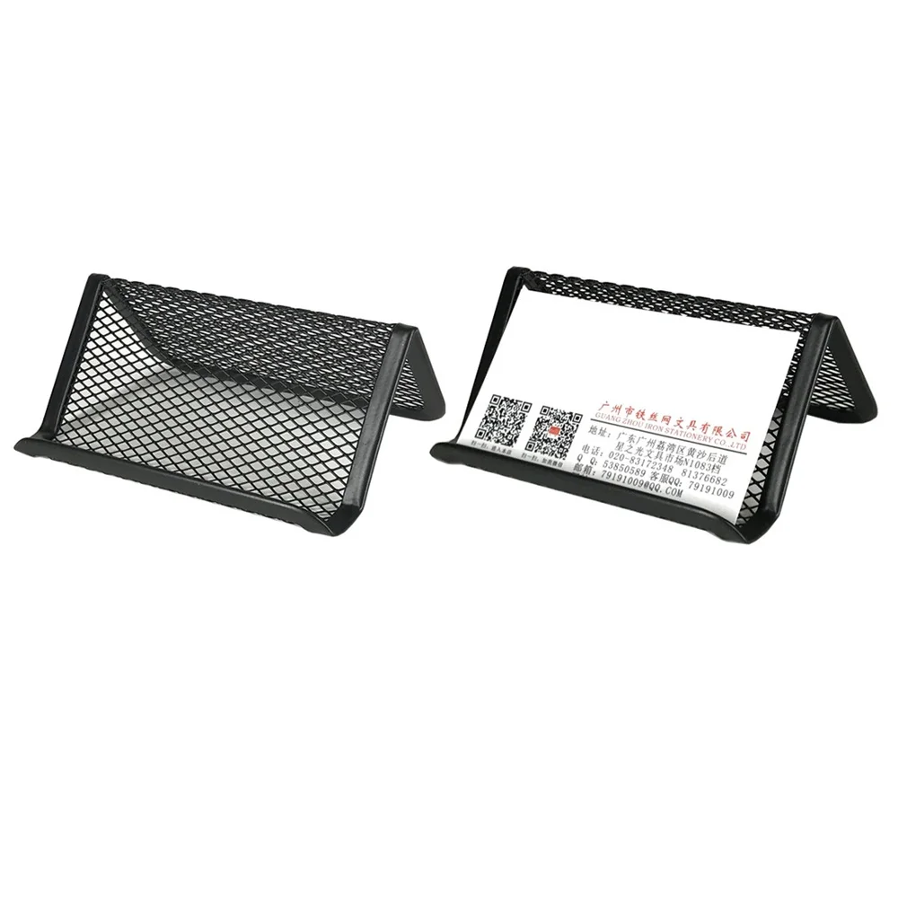 Black Metal Mesh Business Card Holder Desktop Business Card Display Stand Box Office Cards Holder Desk Shelf Storage Organizer