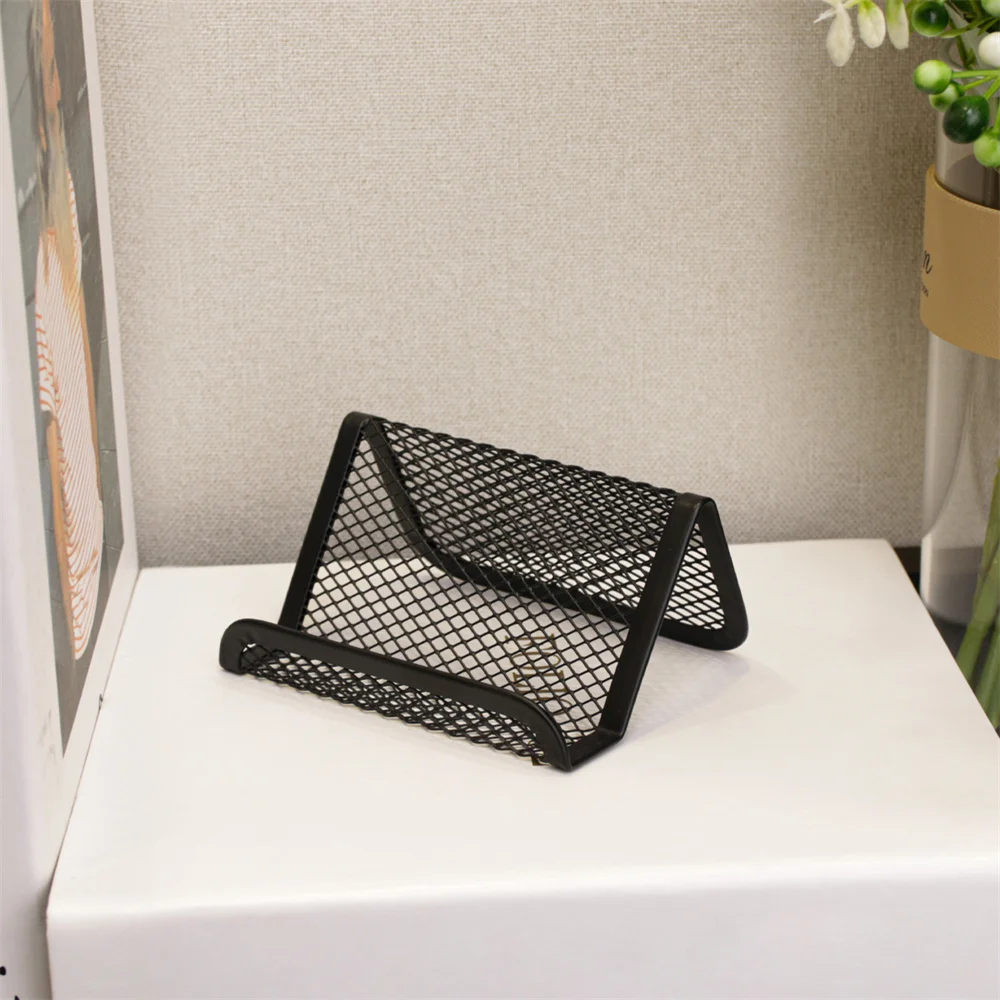Black Metal Mesh Business Card Holder Desktop Business Card Display Stand Box Office Cards Holder Desk Shelf Storage Organizer