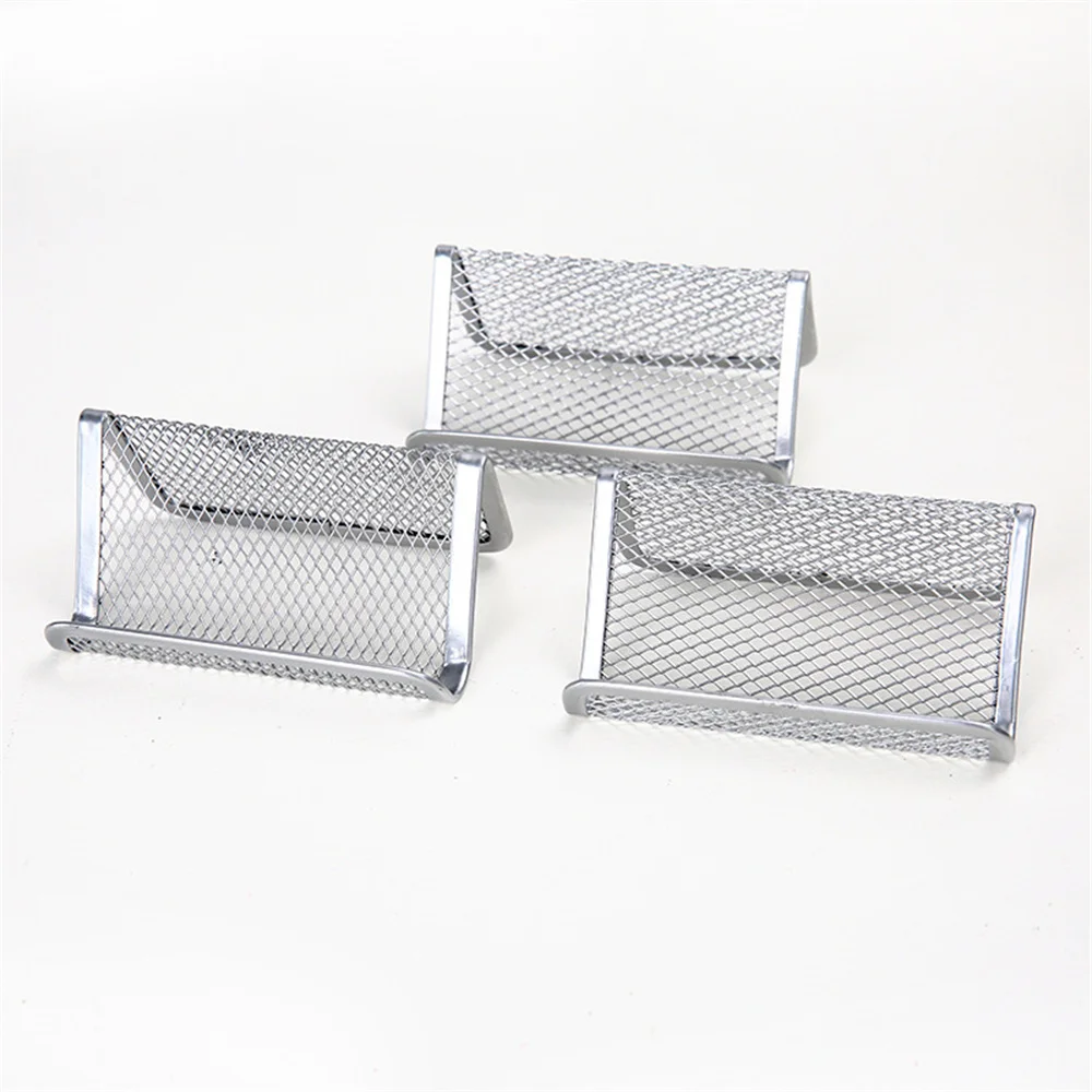 Black Metal Mesh Business Card Holder Desktop Business Card Display Stand Box Office Cards Holder Desk Shelf Storage Organizer