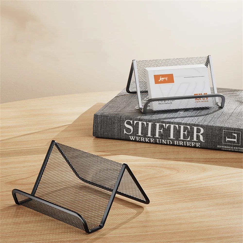 Black Metal Mesh Business Card Holder Desktop Business Card Display Stand Box Office Cards Holder Desk Shelf Storage Organizer