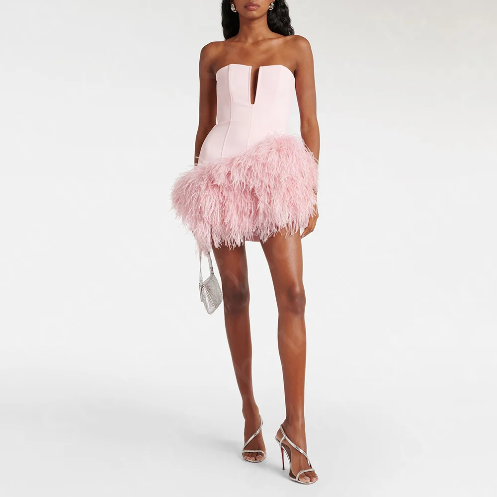 Customized Feather Dress Short Mother Dress Pink Mini Length Mother of the Bride Gown Sleeveless Wedding Party Dress Luxury