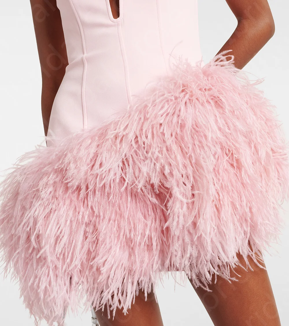 Customized Feather Dress Short Mother Dress Pink Mini Length Mother of the Bride Gown Sleeveless Wedding Party Dress Luxury