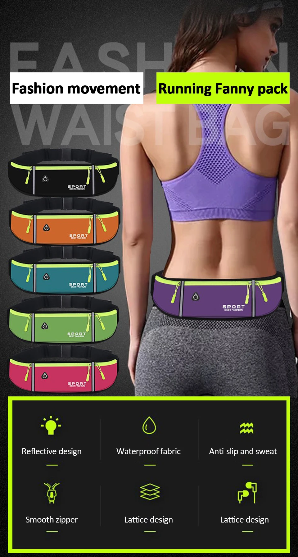 Running Waist Bag Men Women Sports Belt Pouch Sports Fanny Pack Mobile Phone Bag Gym Running Cell Phone Jogging Run Cycling Bag