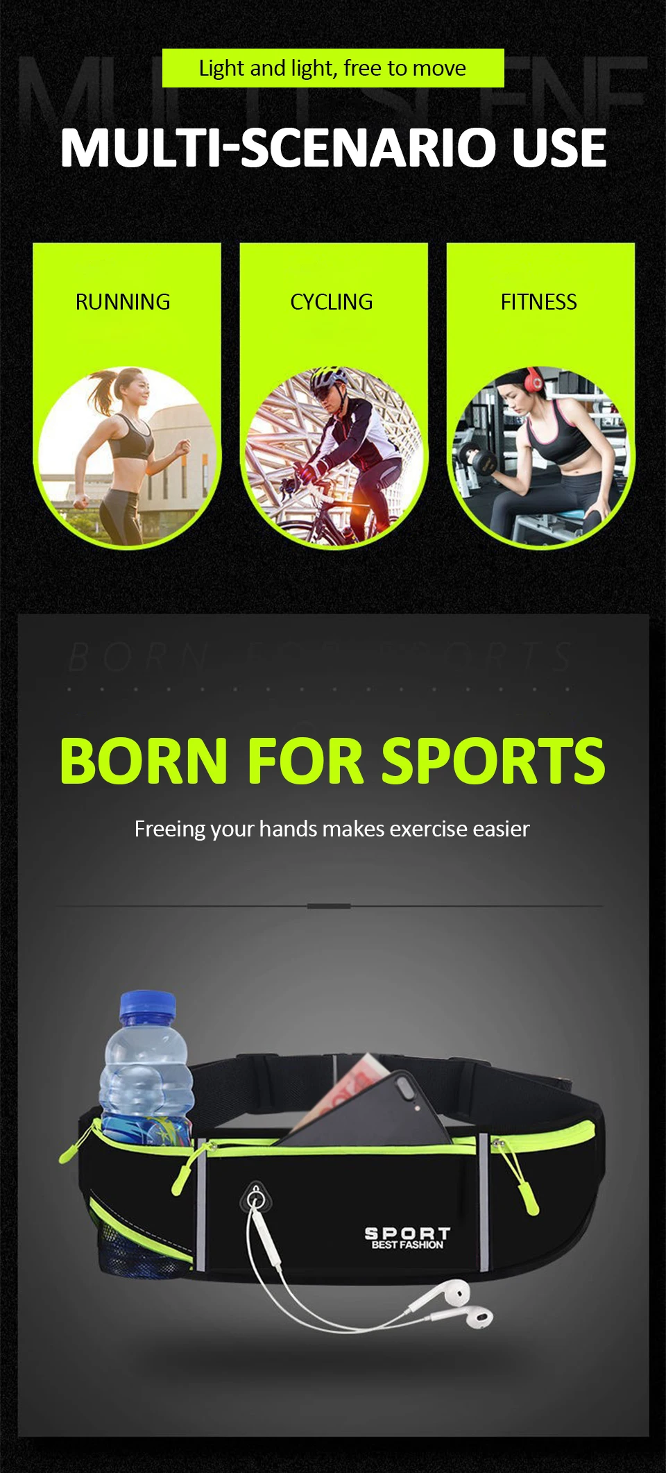Running Waist Bag Men Women Sports Belt Pouch Sports Fanny Pack Mobile Phone Bag Gym Running Cell Phone Jogging Run Cycling Bag