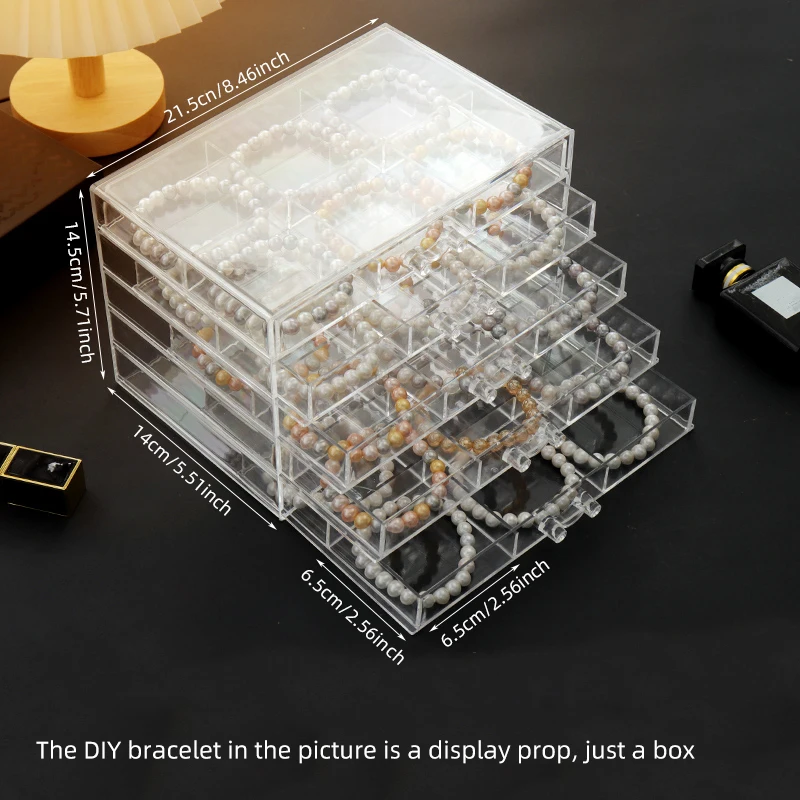 DIY bracelet case, earring case large 30-grid jewelry clip case, with 5 drawers, stackable earring bracelet case