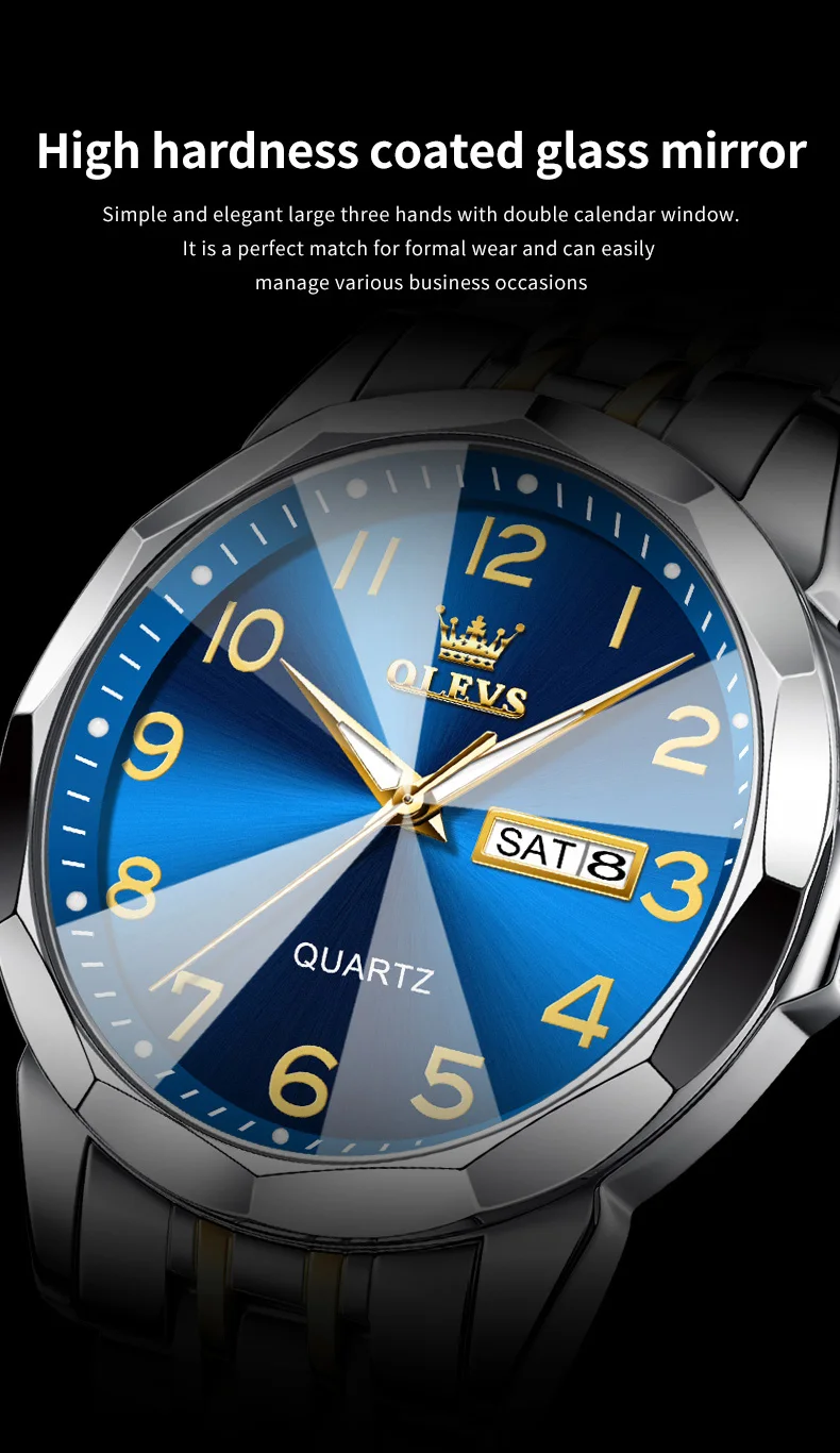 OLEVS Original Luxury Brand Watch for Men Waterproof Silver Stainless Steel Classic Casual Quartz Wristwatch Date Week Man Gift