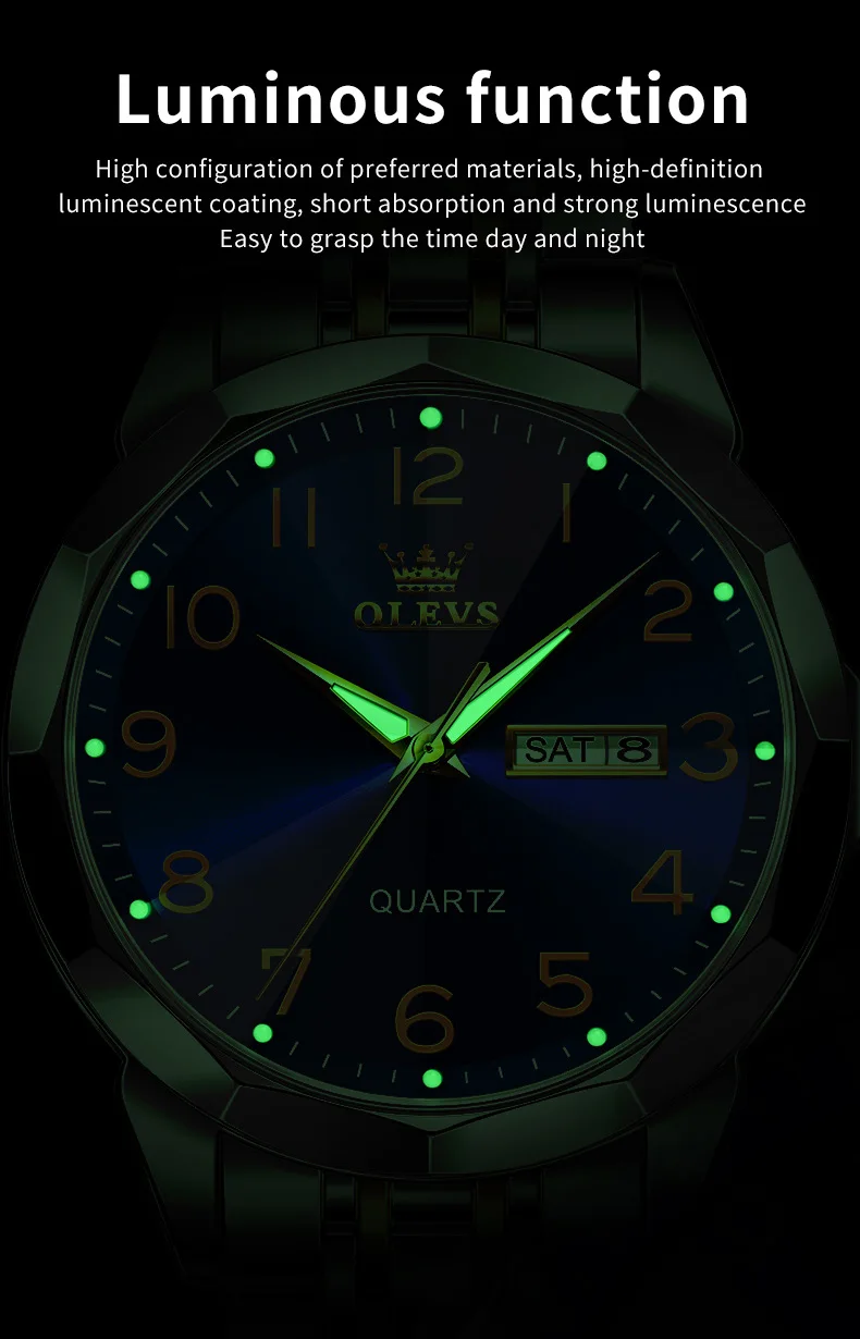 OLEVS Original Luxury Brand Watch for Men Waterproof Silver Stainless Steel Classic Casual Quartz Wristwatch Date Week Man Gift