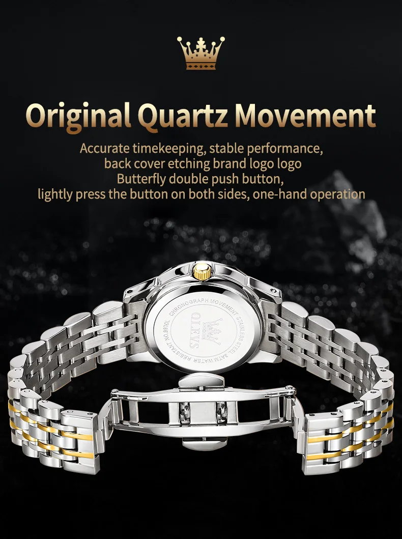 OLEVS Original Luxury Brand Watch for Men Waterproof Silver Stainless Steel Classic Casual Quartz Wristwatch Date Week Man Gift