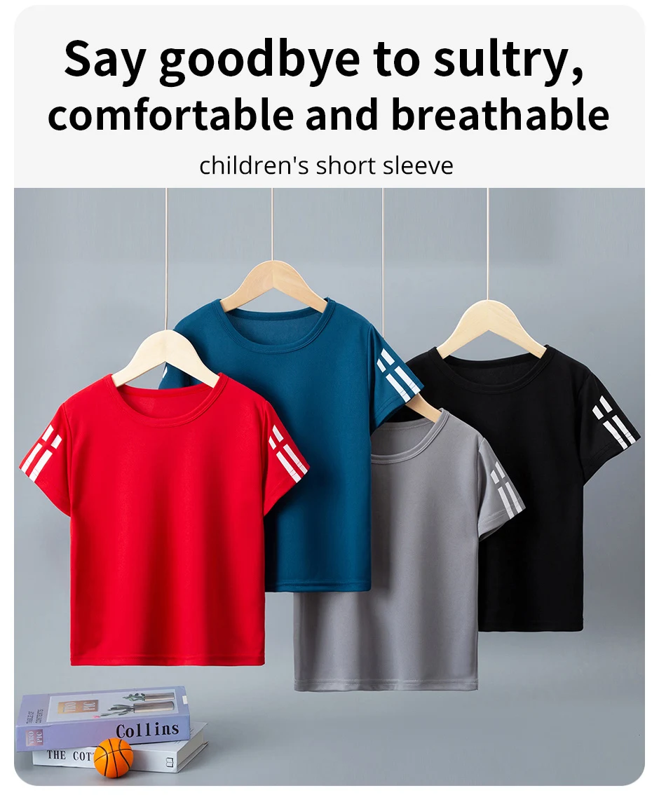 1/4 Pack Children's Summer Quick-drying Sports Short Sleeve Solid Color Joker Casual Plus Size Shirt Boys And Girls Running T-sh
