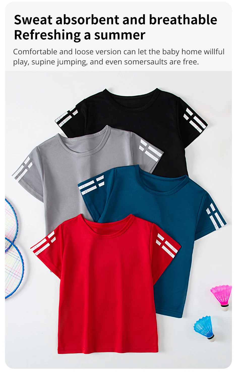1/4 Pack Children's Summer Quick-drying Sports Short Sleeve Solid Color Joker Casual Plus Size Shirt Boys And Girls Running T-sh