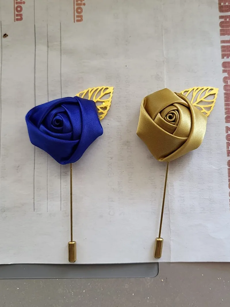 Silk Rose Gentleman's Premium Handmade Flower Lapel Pin Boutonniere Flower Boutonniere Pins for Men Wedding Groom Ball Party