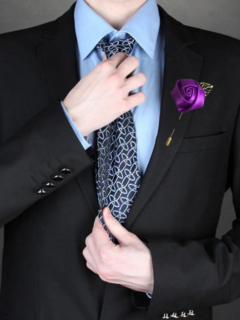 Silk Rose Gentleman's Premium Handmade Flower Lapel Pin Boutonniere Flower Boutonniere Pins for Men Wedding Groom Ball Party