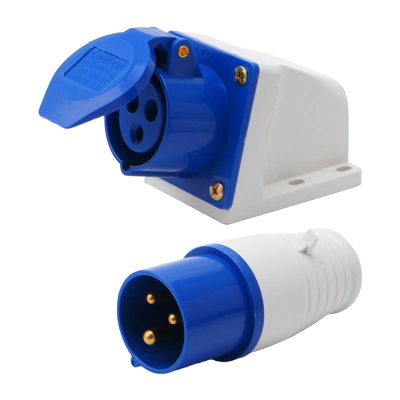 16 Amp 3 Pin Industrial Plug+Socket 220-250V Weatherproof IP44 2P+E 3Phase 16A