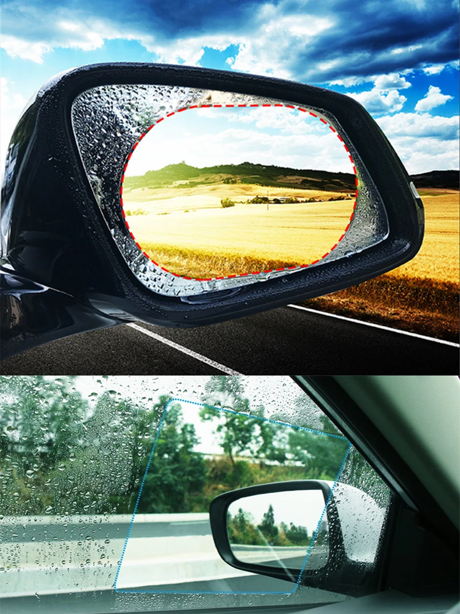 2/4/8 Pcs Car Side Rearview Mirror Waterproof Anti-Fog Film Side Window Glass Film Can Protect Your Vision Driving On Rainy Days