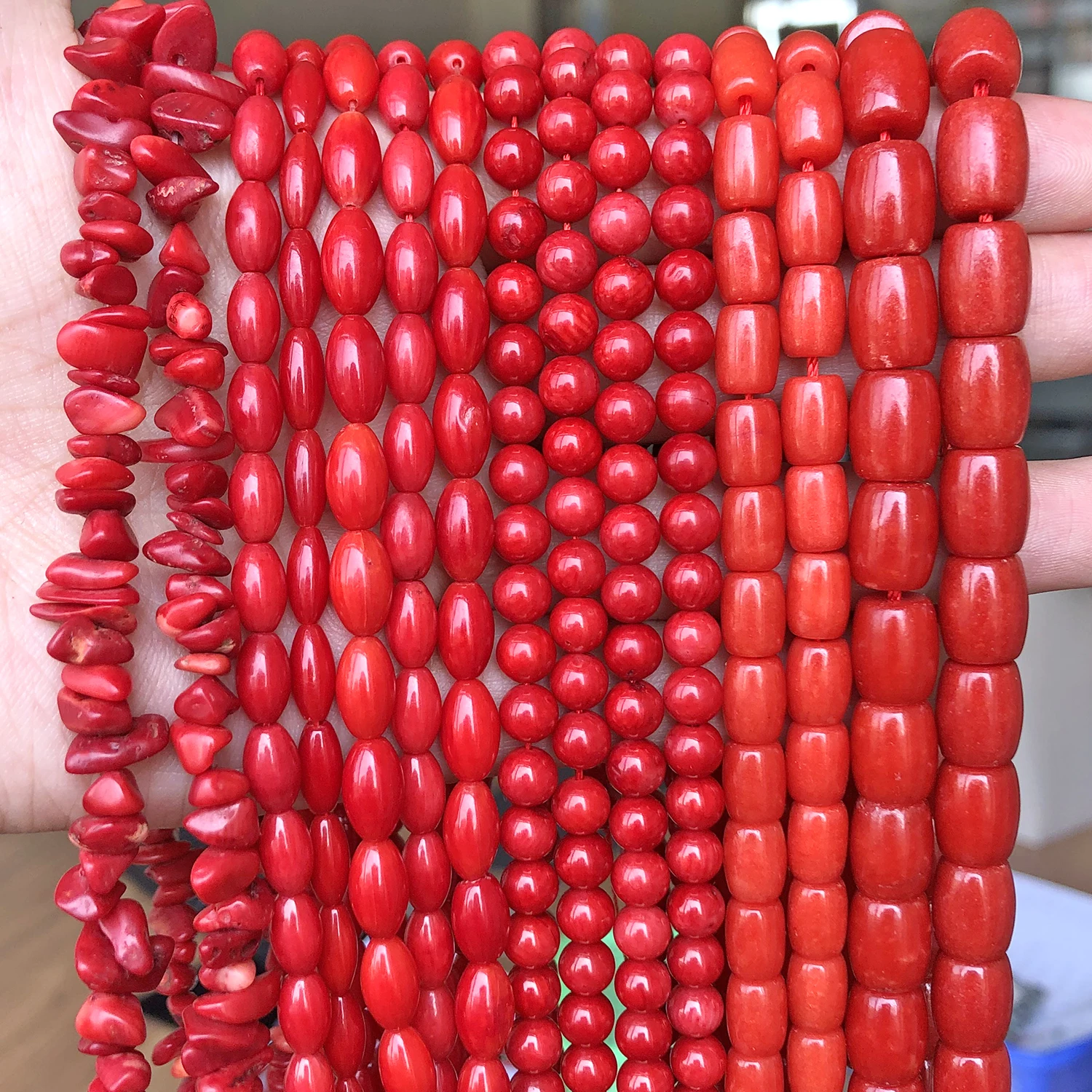 Natural Red Coral Bead Irregular Chip Drum Drop Rice Round Loose Stone Beads for Jewelry Making DIY Handmade Craft Bracelet 15''