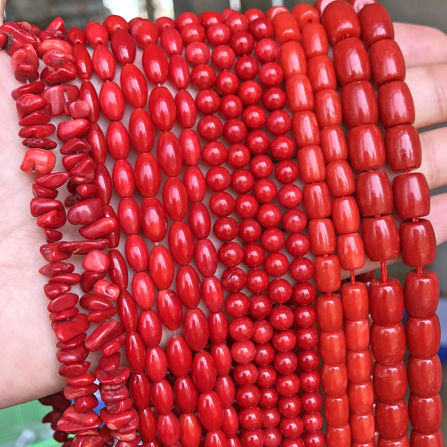 Natural Red Coral Bead Irregular Chip Drum Drop Rice Round Loose Stone Beads for Jewelry Making DIY Handmade Craft Bracelet 15''