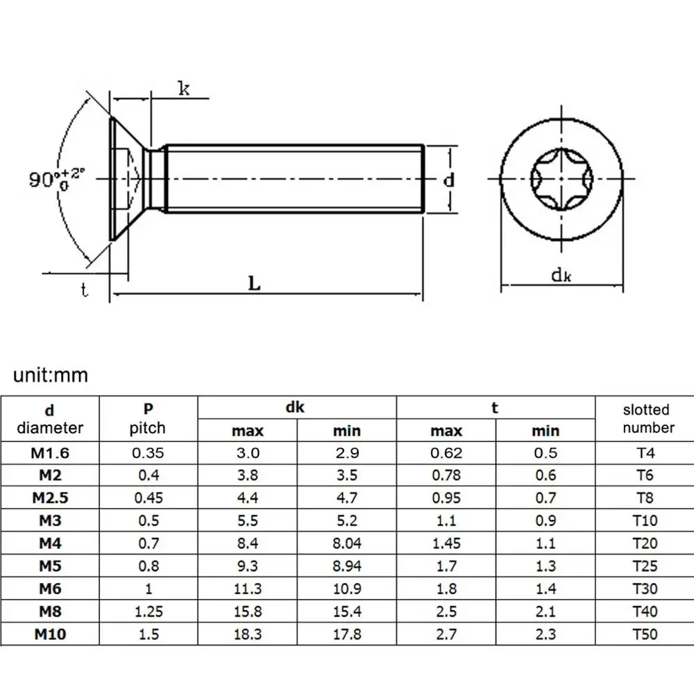 50/ 20/ 10 /5pcs M1.6 M2 M2.5 M3 M4 M5 M6 M8 304 Stainless Steel Six-Lobe Torx Flat Countersunk Head Screw Bolt GB2673