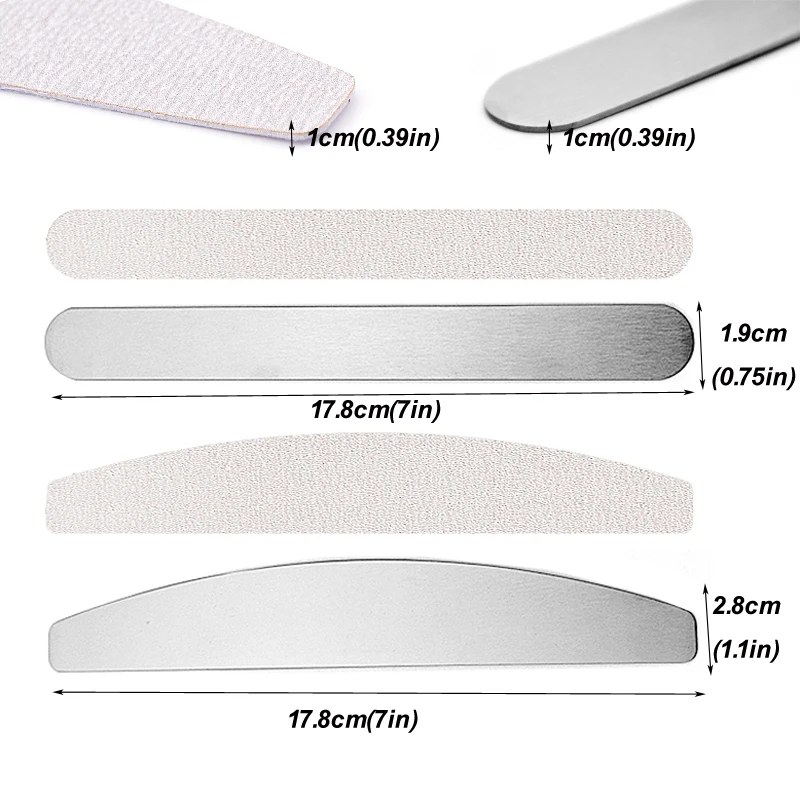 10 Pcs Half Moon Removable Sandpaper Nail File With Steel Handle 80/100/180/240 Metal Replacement Files Pads Disposable Manicure