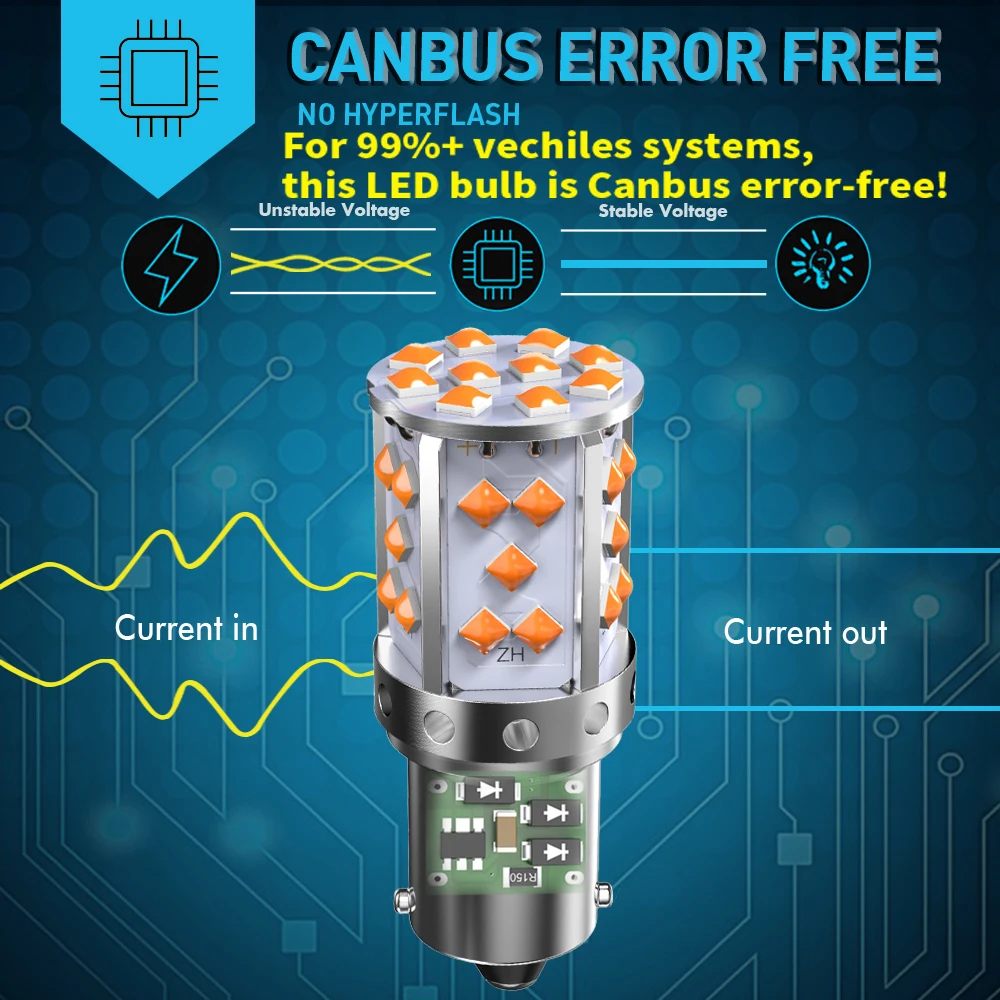 A Pack 1156 P21W Ba15s Bau15s PY21W 7507 LED Canbus No Hyper Flash Turn Signal Light Bulb Built-in Resistor Error Free Orange