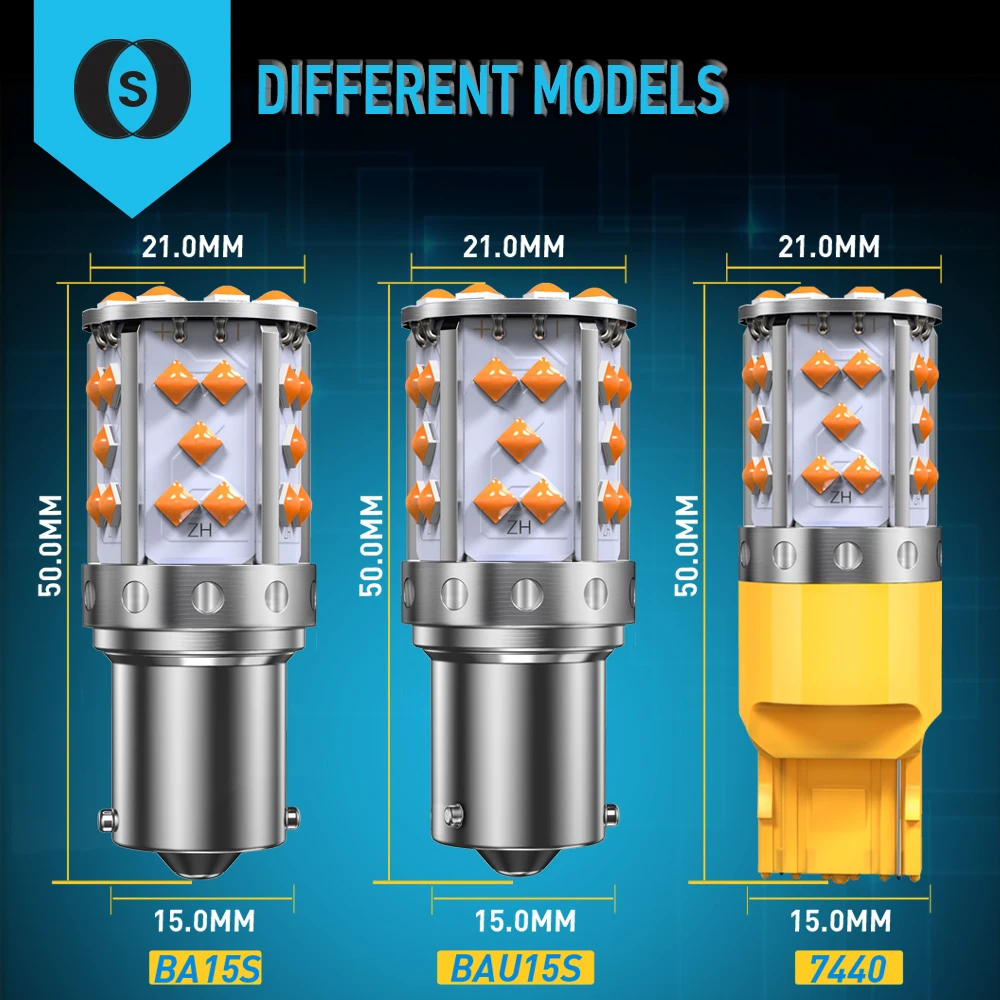 A Pack 1156 P21W Ba15s Bau15s PY21W 7507 LED Canbus No Hyper Flash Turn Signal Light Bulb Built-in Resistor Error Free Orange