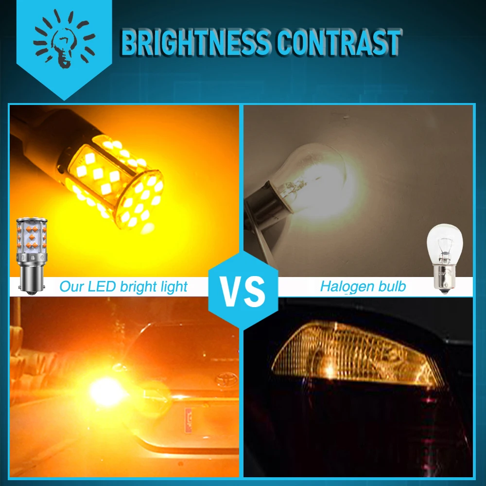 A Pack 1156 P21W Ba15s Bau15s PY21W 7507 LED Canbus No Hyper Flash Turn Signal Light Bulb Built-in Resistor Error Free Orange