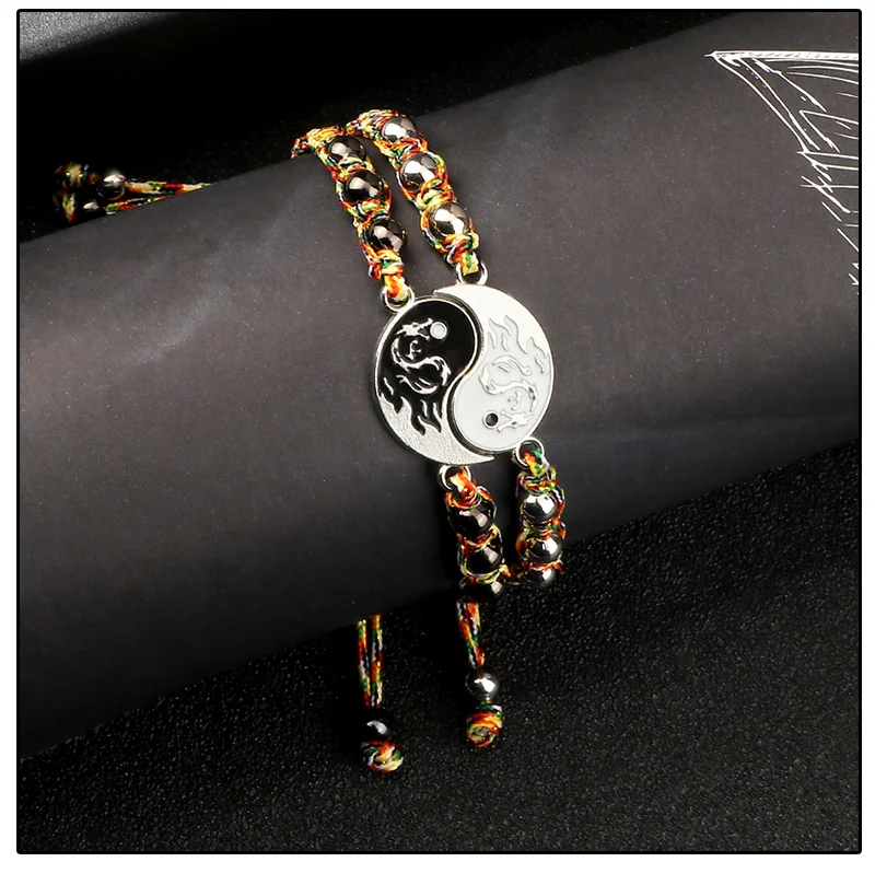 2Pcs/set Dragon Tai Chi Gossip Braided Bracelet for Women Men Best Friends Adjustable Yin Yang Bracelets Fashion Couple Jewelry