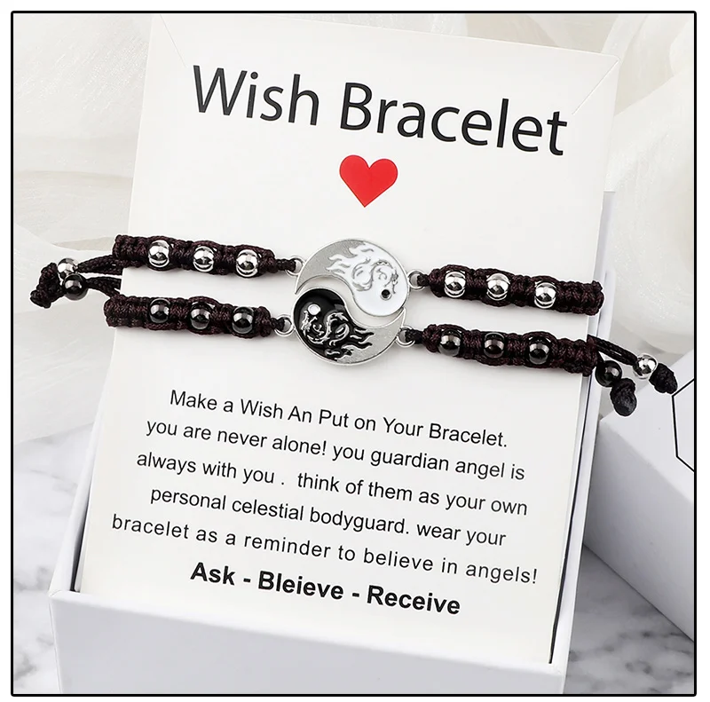 2Pcs/set Dragon Tai Chi Gossip Braided Bracelet for Women Men Best Friends Adjustable Yin Yang Bracelets Fashion Couple Jewelry