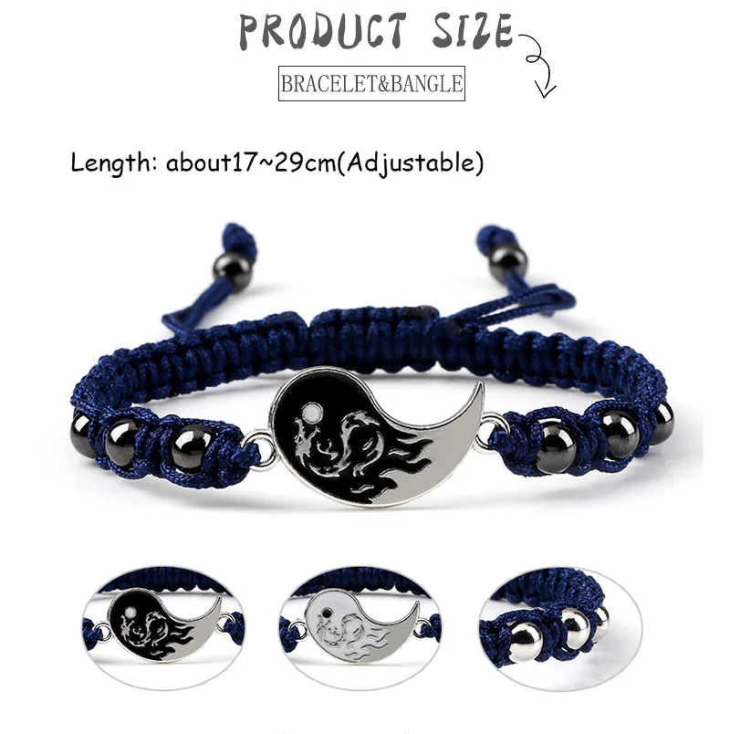 2Pcs/set Dragon Tai Chi Gossip Braided Bracelet for Women Men Best Friends Adjustable Yin Yang Bracelets Fashion Couple Jewelry
