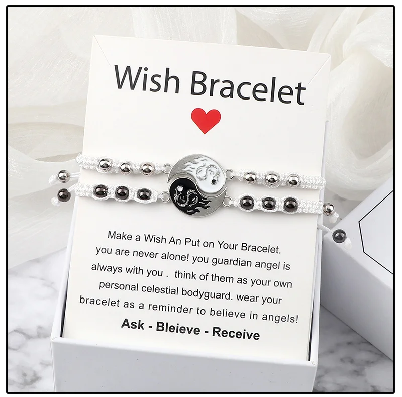 2Pcs/set Dragon Tai Chi Gossip Braided Bracelet for Women Men Best Friends Adjustable Yin Yang Bracelets Fashion Couple Jewelry