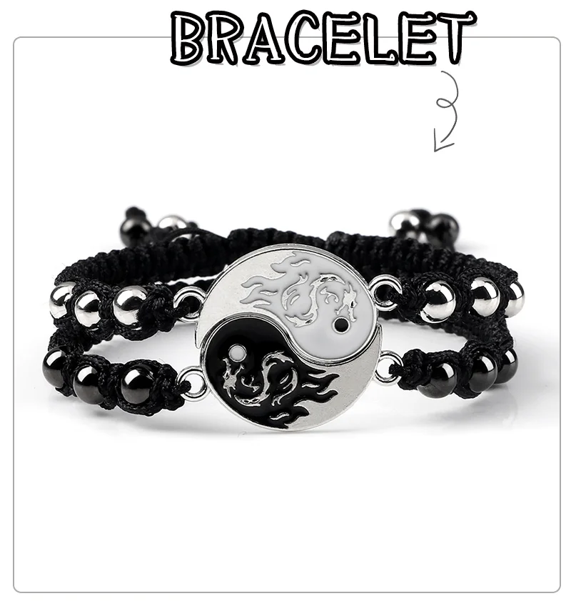 2Pcs/set Dragon Tai Chi Gossip Braided Bracelet for Women Men Best Friends Adjustable Yin Yang Bracelets Fashion Couple Jewelry
