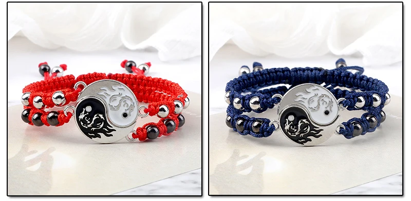 2Pcs/set Dragon Tai Chi Gossip Braided Bracelet for Women Men Best Friends Adjustable Yin Yang Bracelets Fashion Couple Jewelry