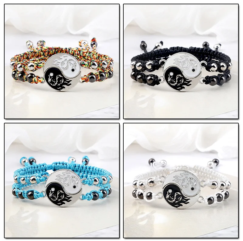 2Pcs/set Dragon Tai Chi Gossip Braided Bracelet for Women Men Best Friends Adjustable Yin Yang Bracelets Fashion Couple Jewelry