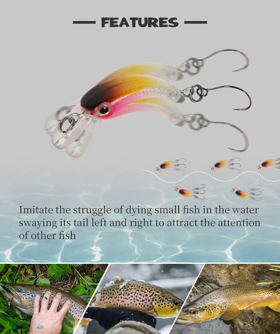 LETOYO Mini Trout Lure 1.2g Floating Minnow Trout Fishing Lure Micro Hard Lures Artificial Bait Wobblers For Trout Bass Perch